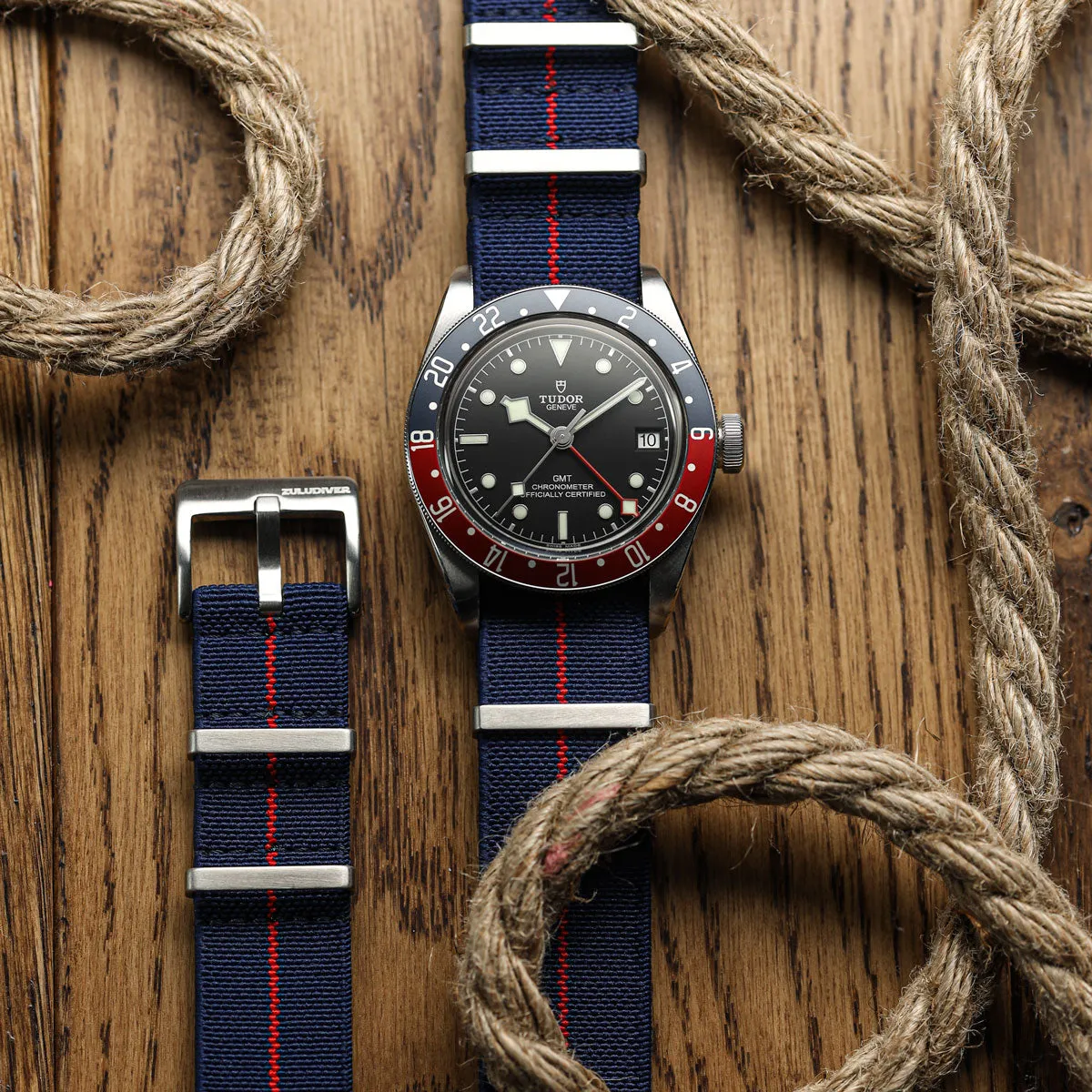 1973 British Military Watch Strap: AIRBORNE Elastic - Blue / Red