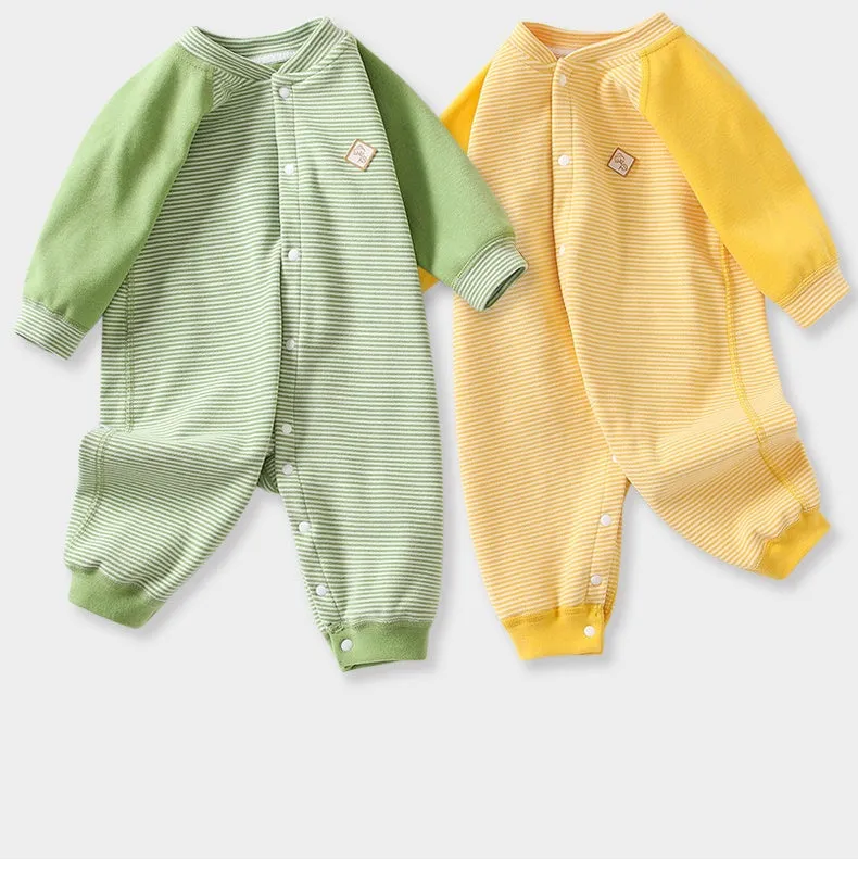 Baby clothes fleece jumpsuit thermal pajamas Childrens striped crawl suit