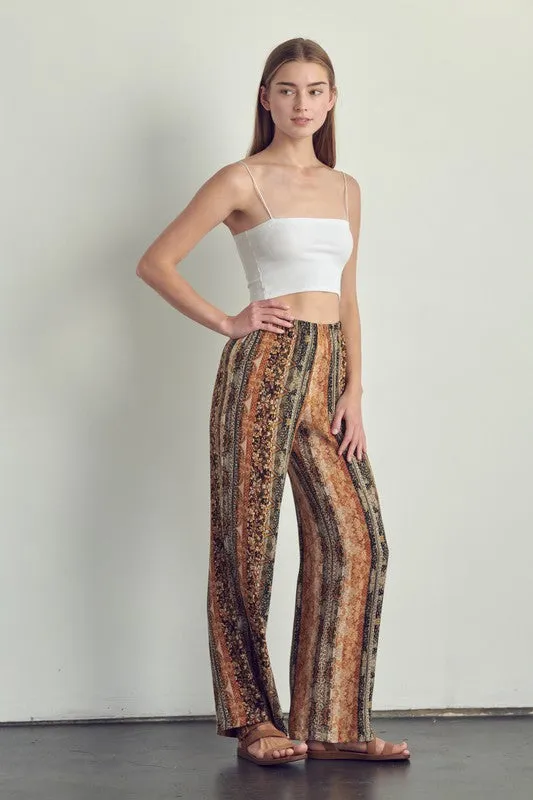 Elastic waisted palazzo pants in ethnic print