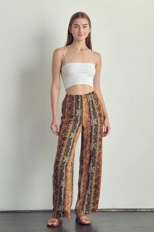 Elastic waisted palazzo pants in ethnic print