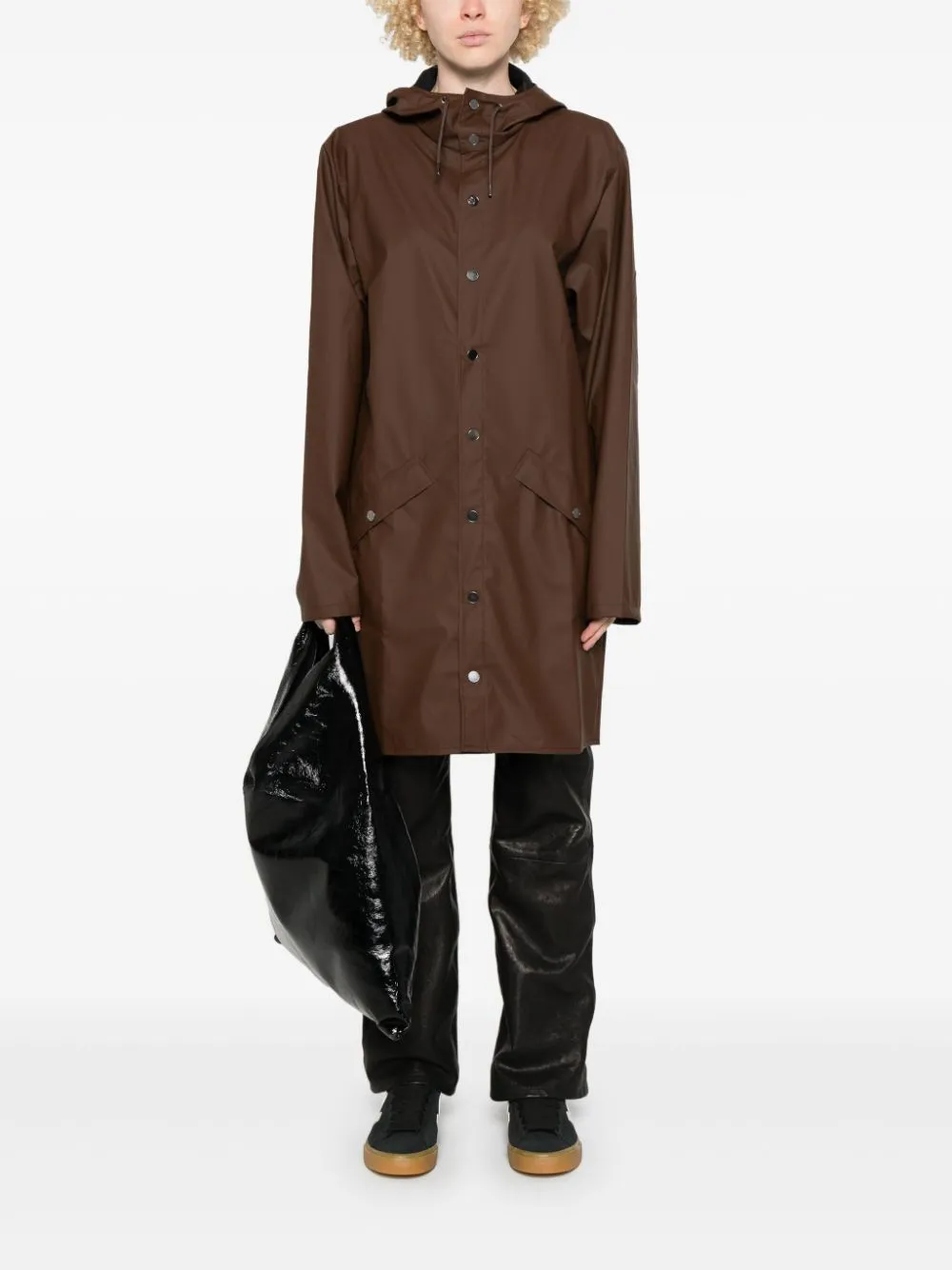 faux-leather raincoat