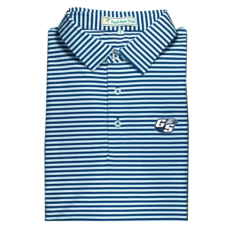 GSU Navy & White Classic Stripe Performance Polo - Self Collar