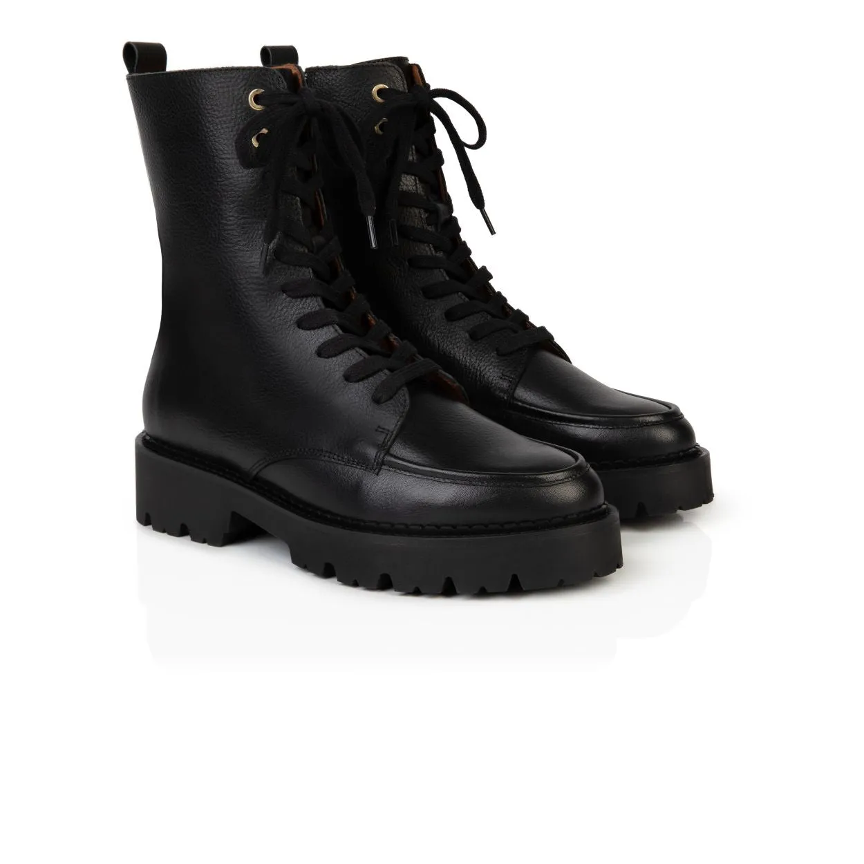 Kiki: Black Leather Lace Up Boots