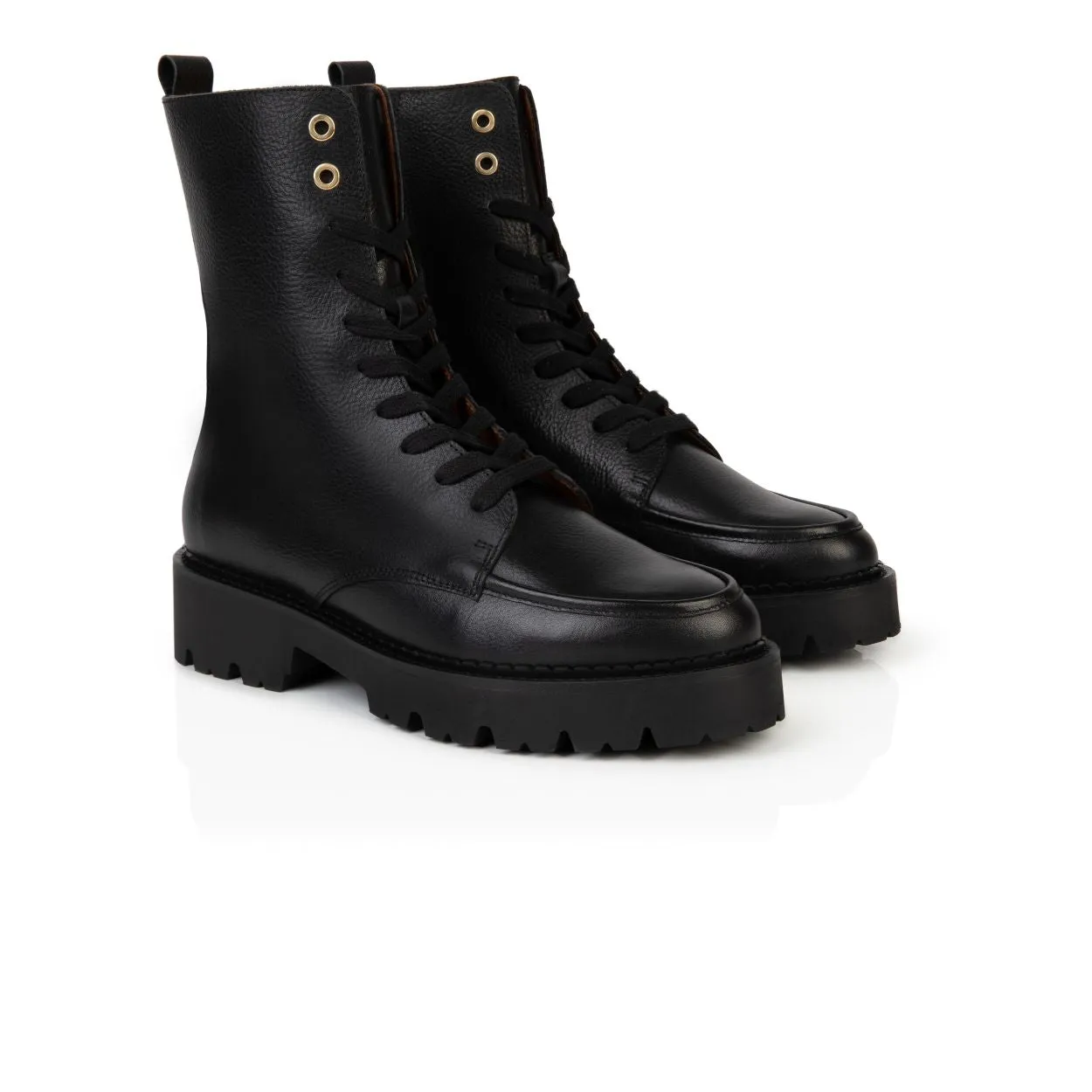 Kiki: Black Leather Lace Up Boots