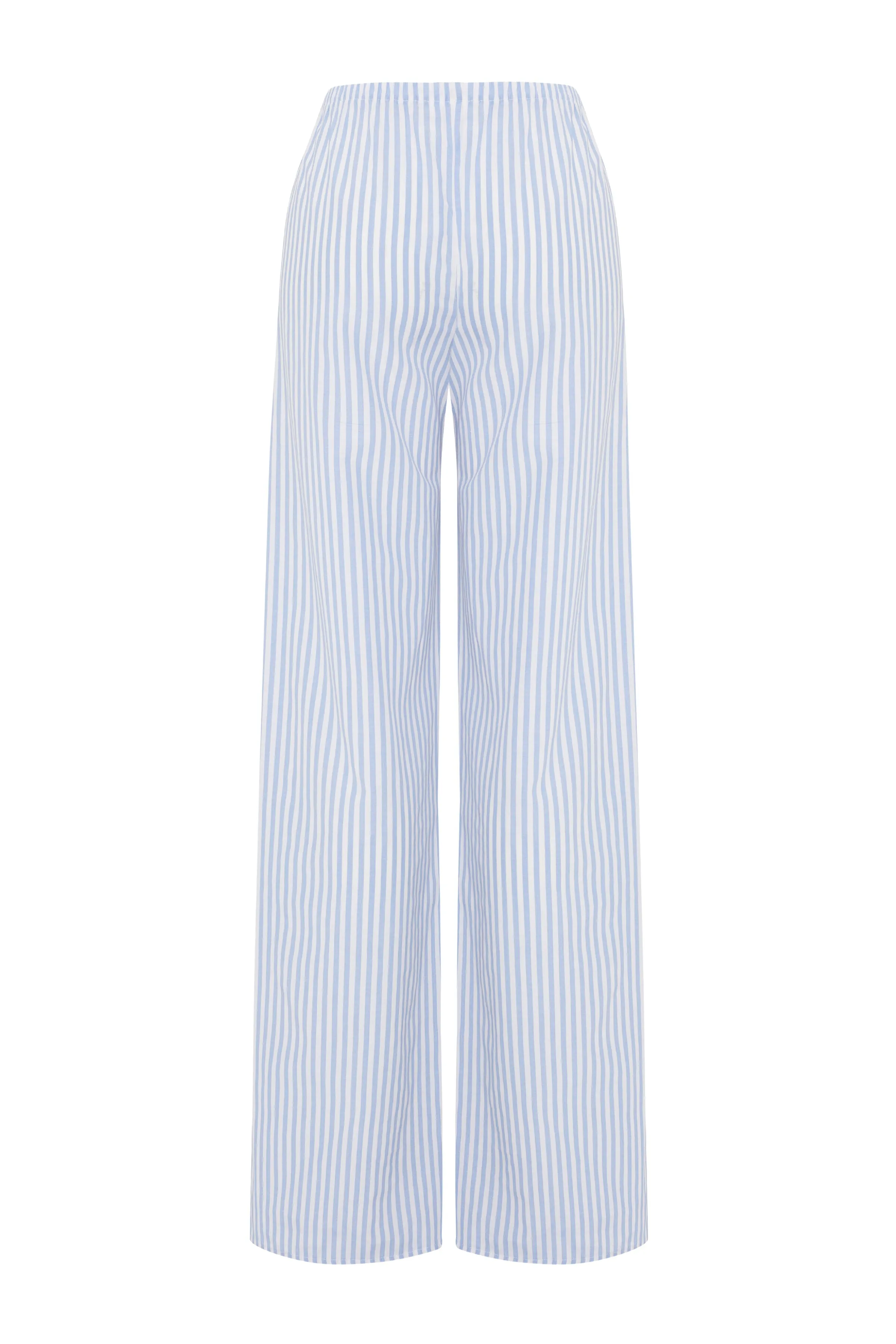 Laurel Striped Poplin Trousers Blue