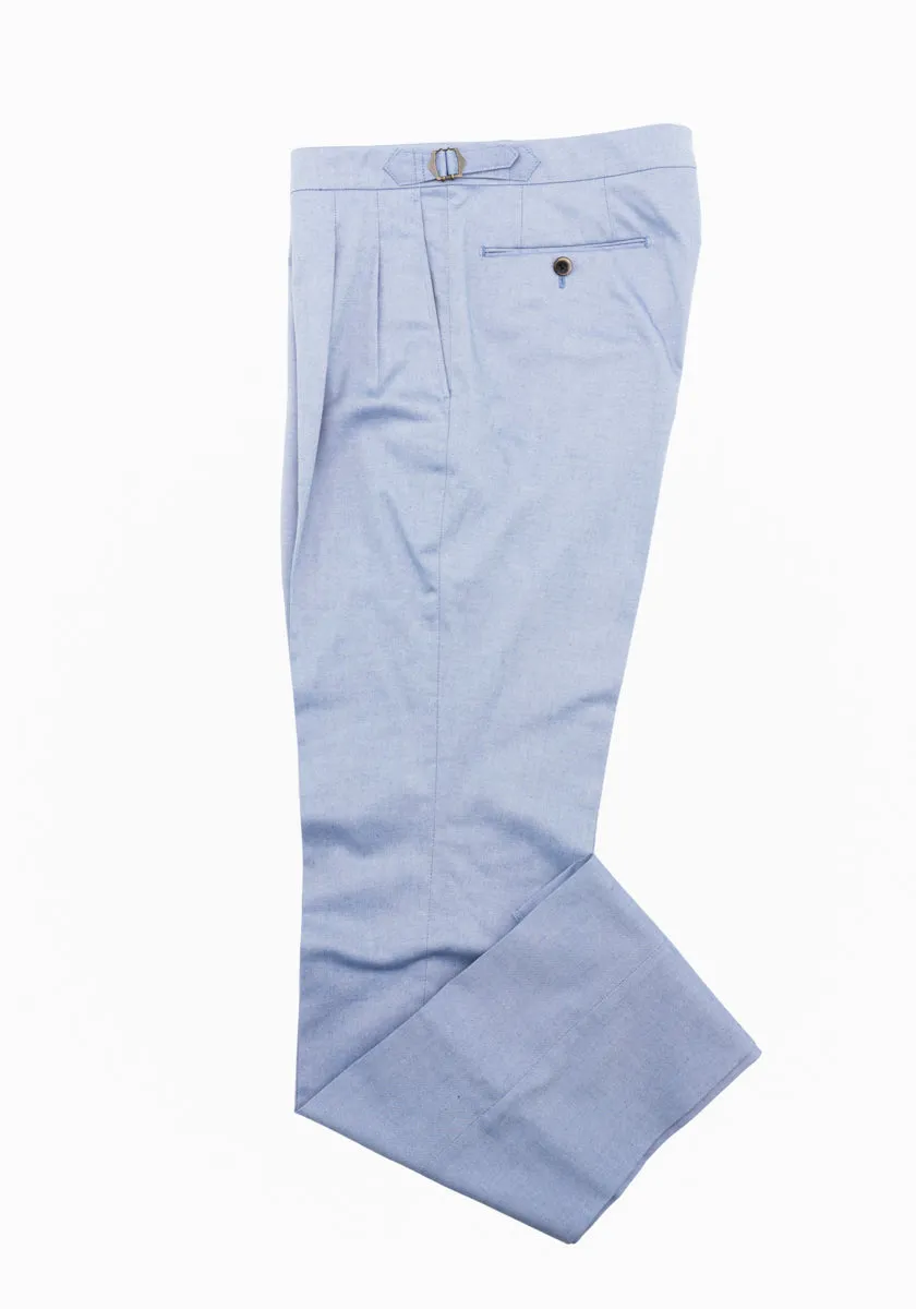 Light Blue Cotton Twill Pleated Trousers