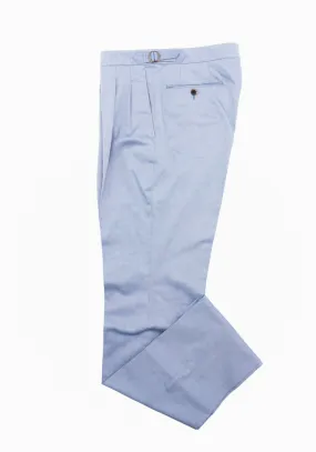 Light Blue Cotton Twill Pleated Trousers