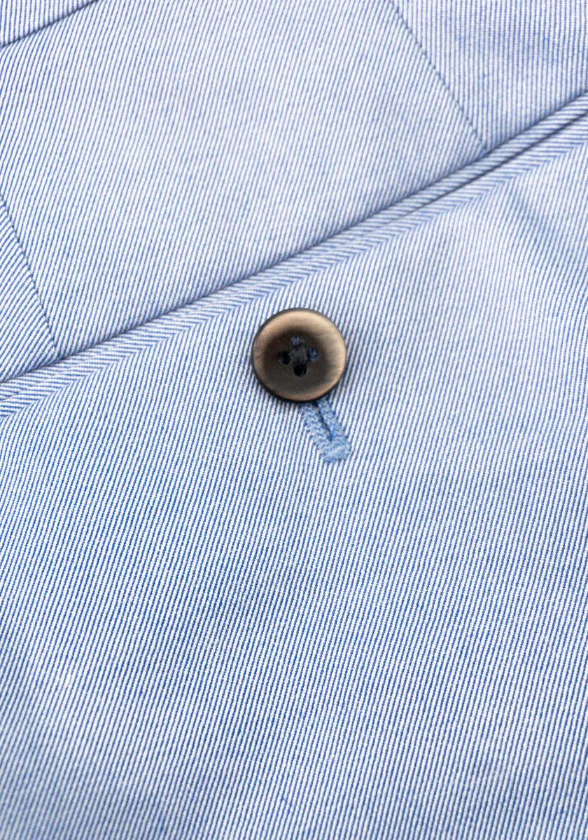 Light Blue Cotton Twill Pleated Trousers