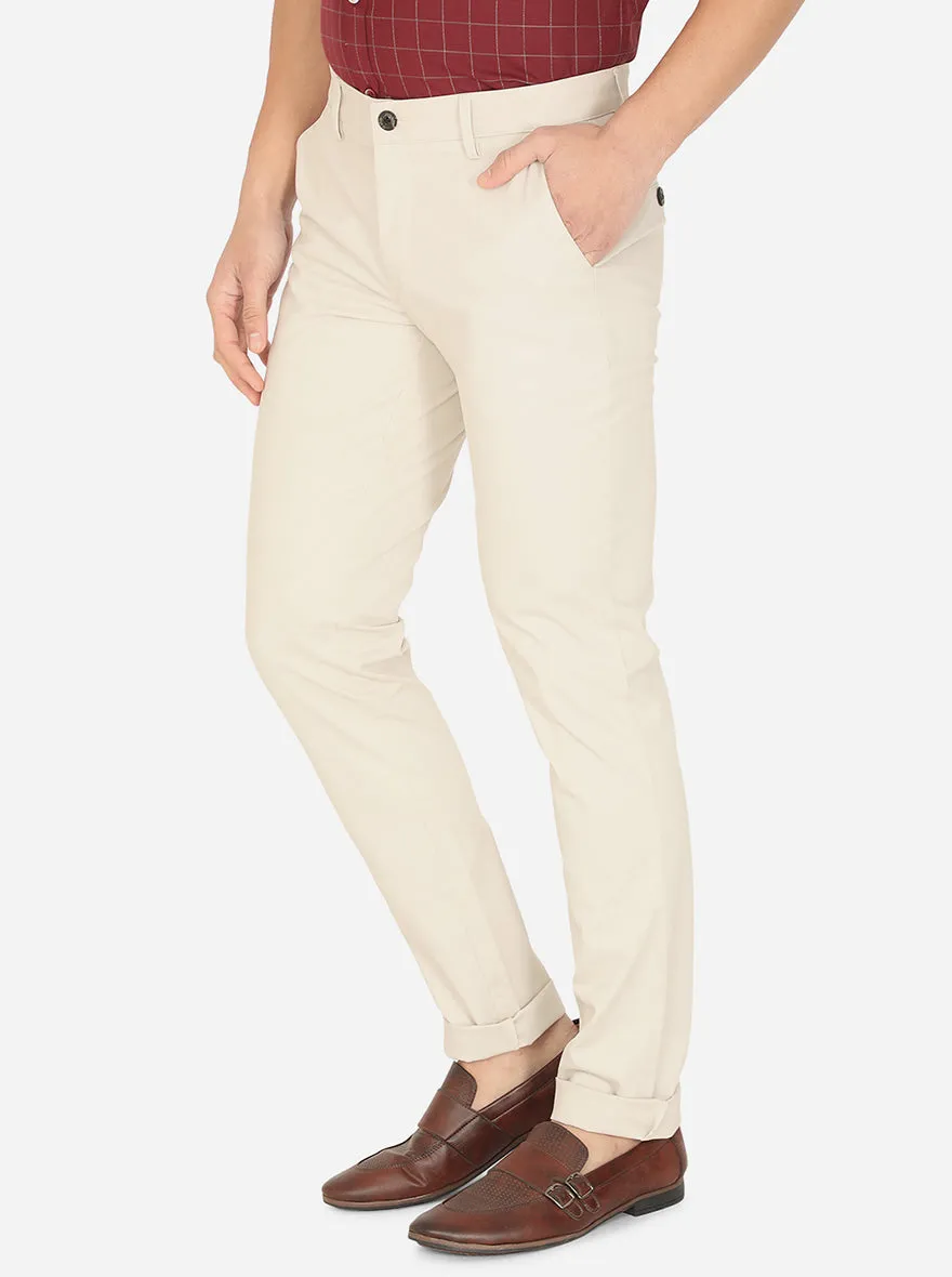 Light Cream Solid Uno Fit Casual Trouser | JadeBlue