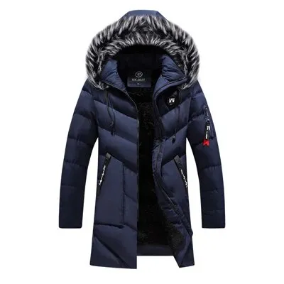 Men's Long Jacket Fashion Fur Collar Thermal Parkas Classic Coats Casual Warm Windbreaker Padded Men Clothing