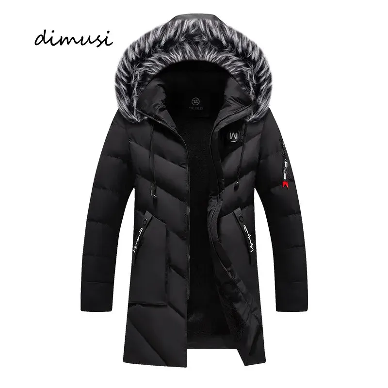 Men's Long Jacket Fashion Fur Collar Thermal Parkas Classic Coats Casual Warm Windbreaker Padded Men Clothing