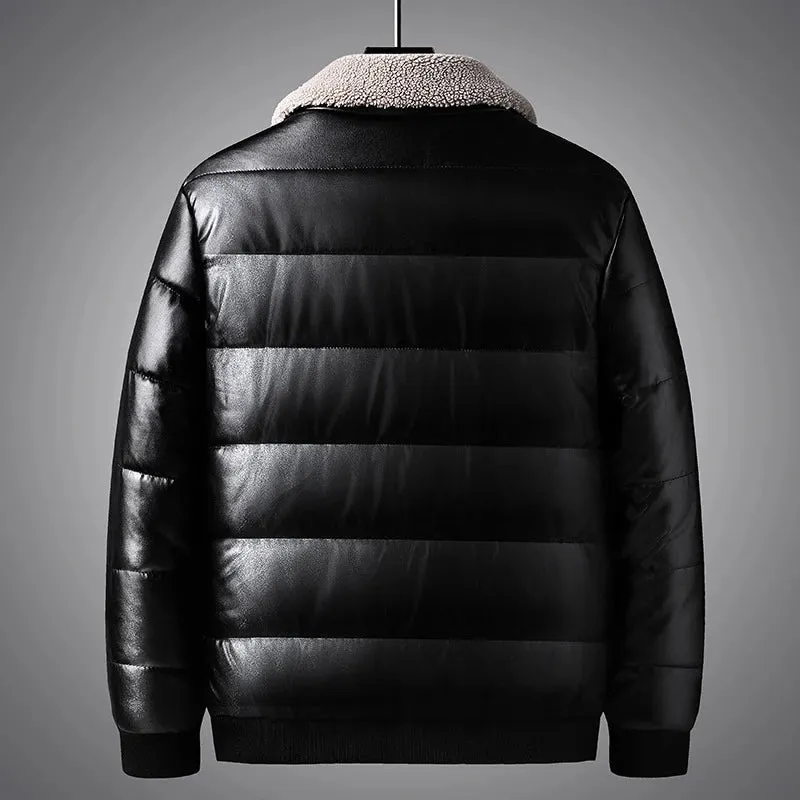 Men's Padded Thermal Windbreaker PU Leather Jacket