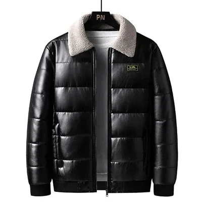 Men's Padded Thermal Windbreaker PU Leather Jacket