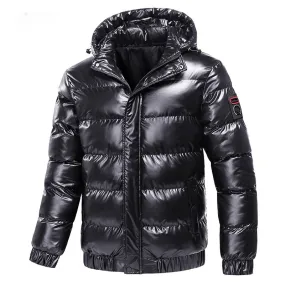 Men's Quilted Shiny Puffer Down Hooded Thermal Bomber Jackets