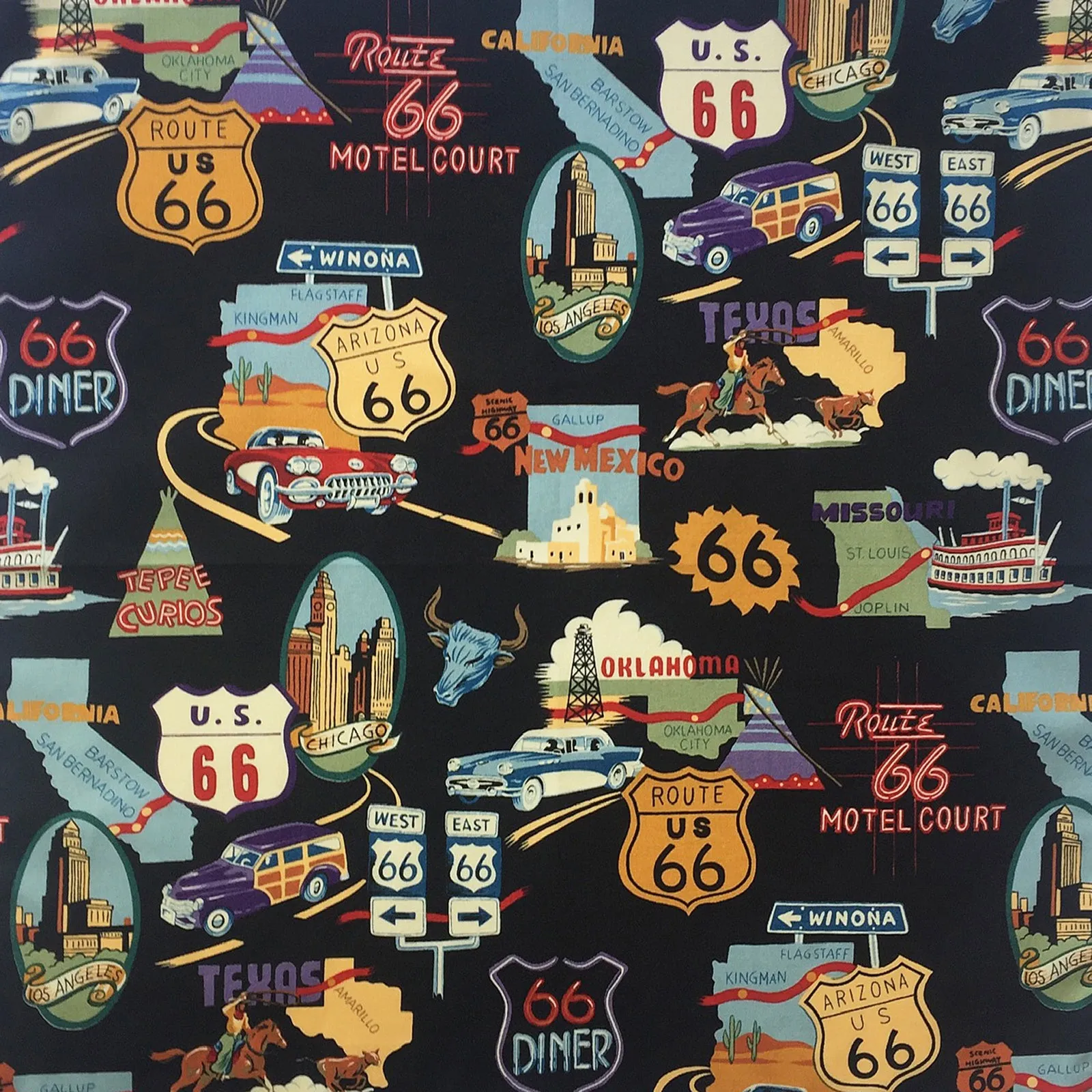 Men’s Route 66 Print Short Sleeve Western Shirt in Black