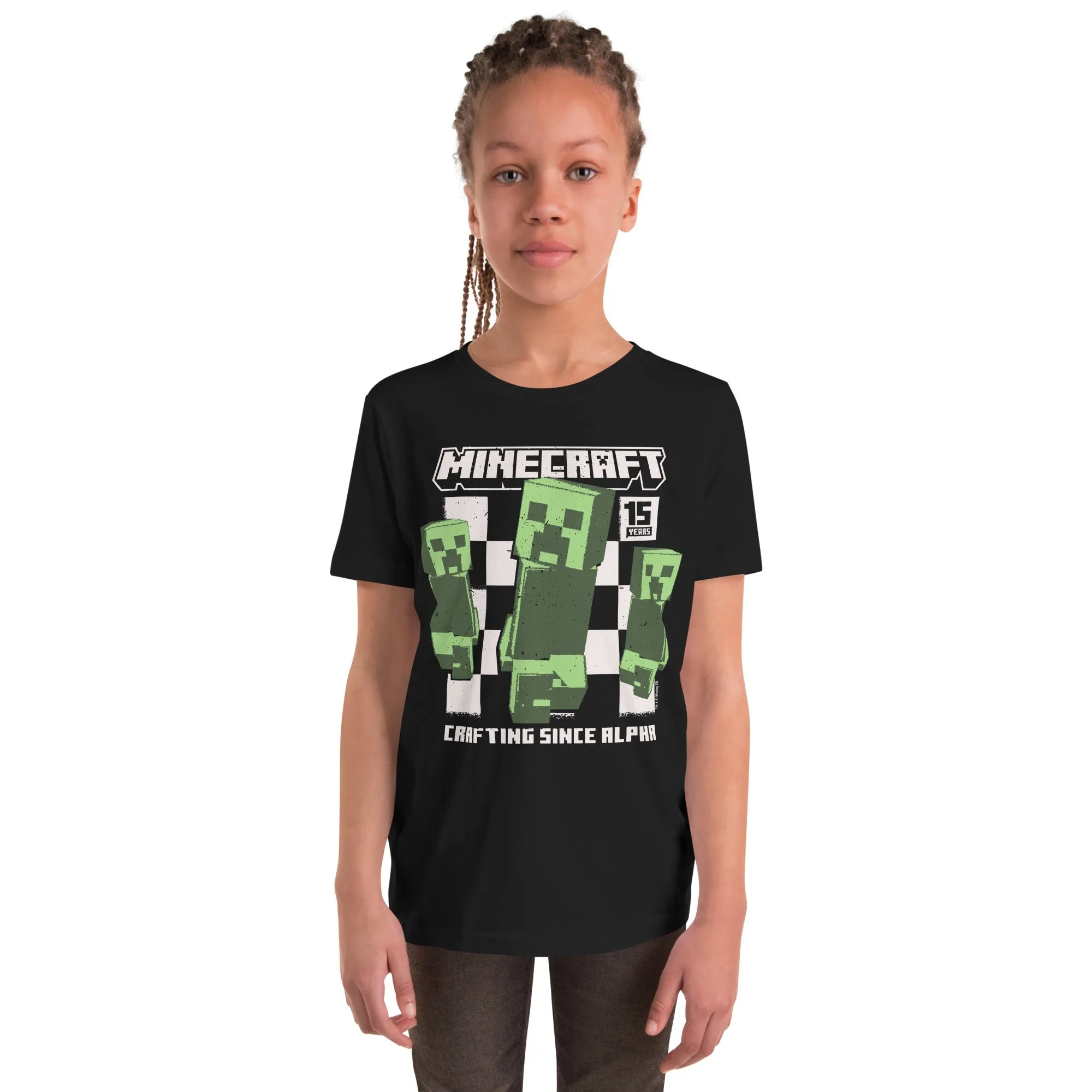 Minecraft 15th Anniversary Checkered Creeper Kids T-Shirt