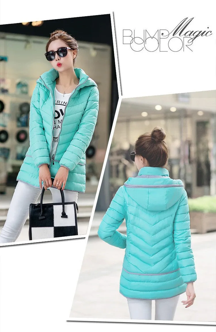 Olympic Winter Games / designated product / cotton stitching Girls Long Hooded Slim Down padded jacket Women winter jacket