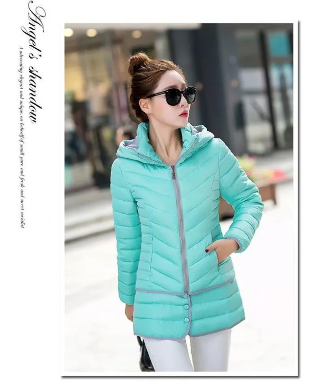 Olympic Winter Games / designated product / cotton stitching Girls Long Hooded Slim Down padded jacket Women winter jacket