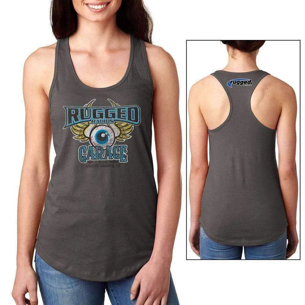 Rugged Radios GARAGE Ladies Racerback Tank Top - Grey