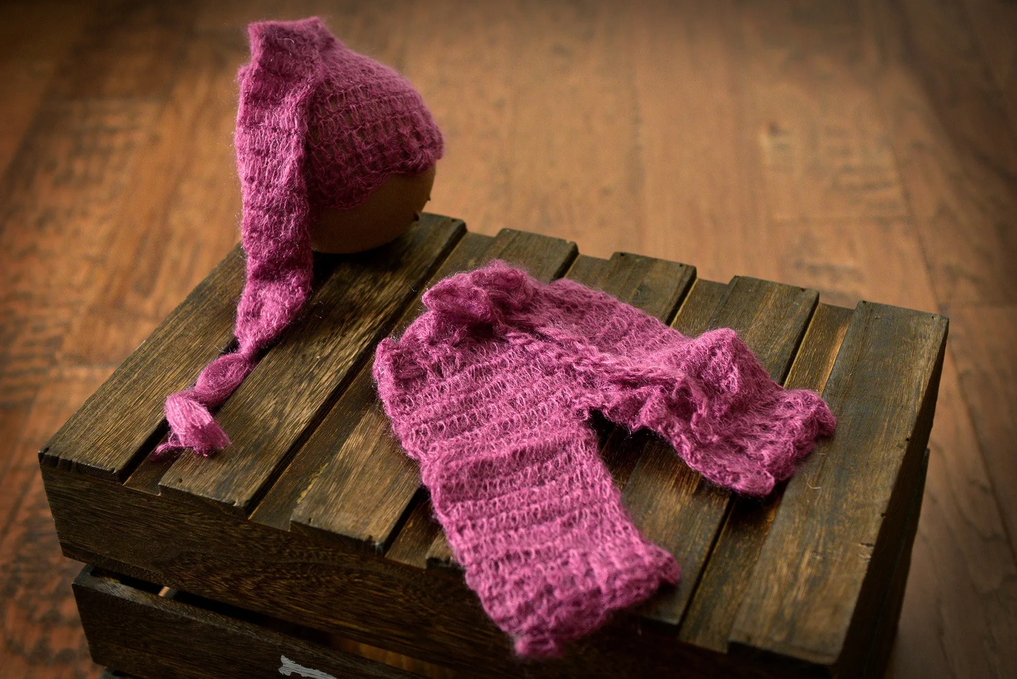 SET Mohair Pants and Ornate Sleeping Hat - Mauve