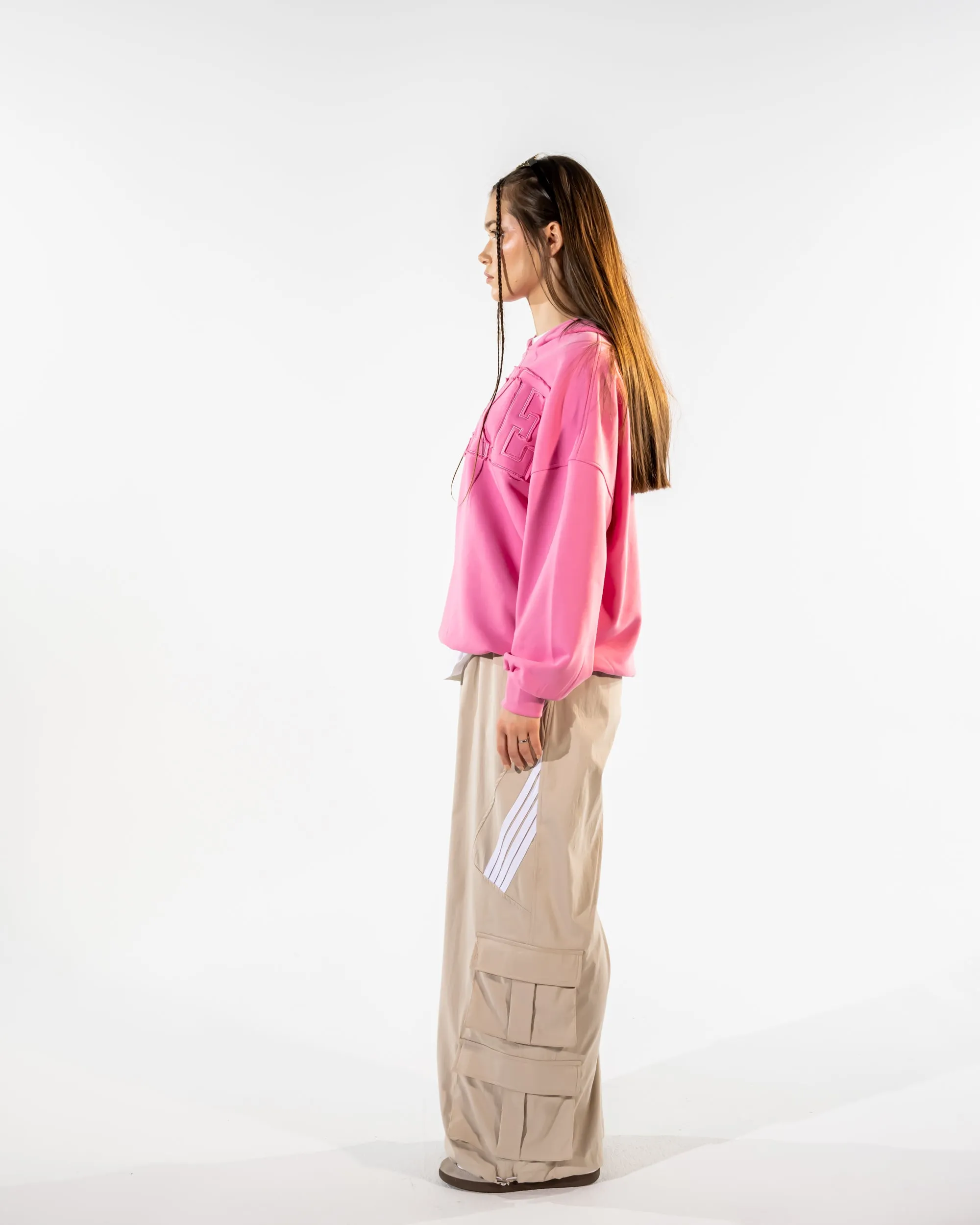 STRIPPED POCKET WIDE LEG PANT-BEIGE