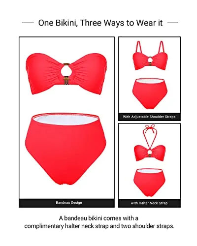 Two Piece Bandeau Swimsuit High Waisted Bathing Suits for Women