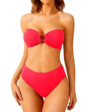 Two Piece Bandeau Swimsuit High Waisted Bathing Suits for Women