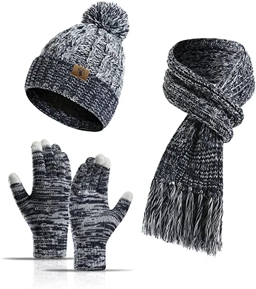 WARM KNIT BEANIE HAT LONG SCARF SET NECK SCARVES