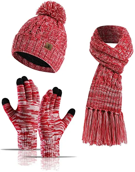 WARM KNIT BEANIE HAT LONG SCARF SET NECK SCARVES