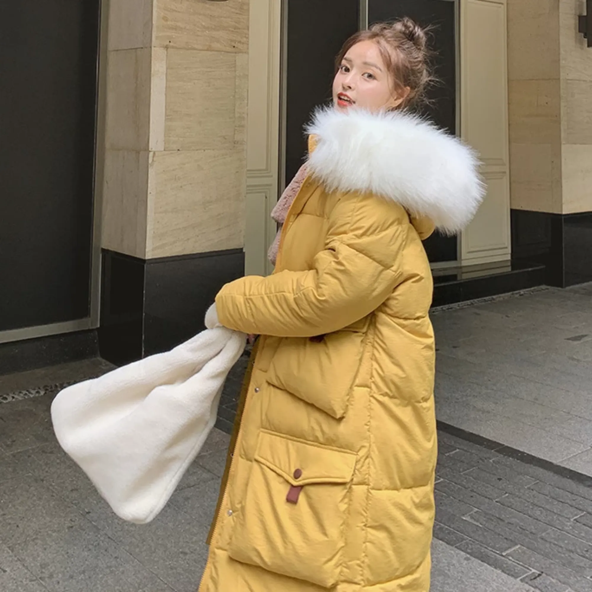 Women's Winter Cotton Hooded Long Parka With Fur