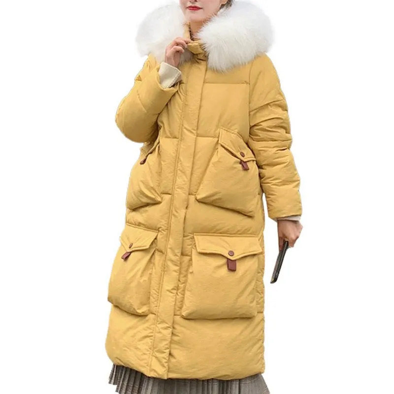 Women's Winter Cotton Hooded Long Parka With Fur